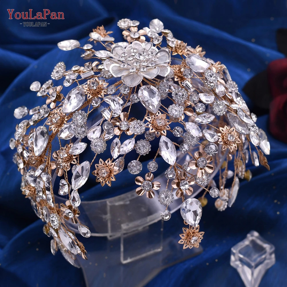 YouLaPan HP456 Trendy Bridal Headband Wedding Hair Accessories Alloy Flower Forehead Wedding Crown for Pageant Brides Headdress 250420