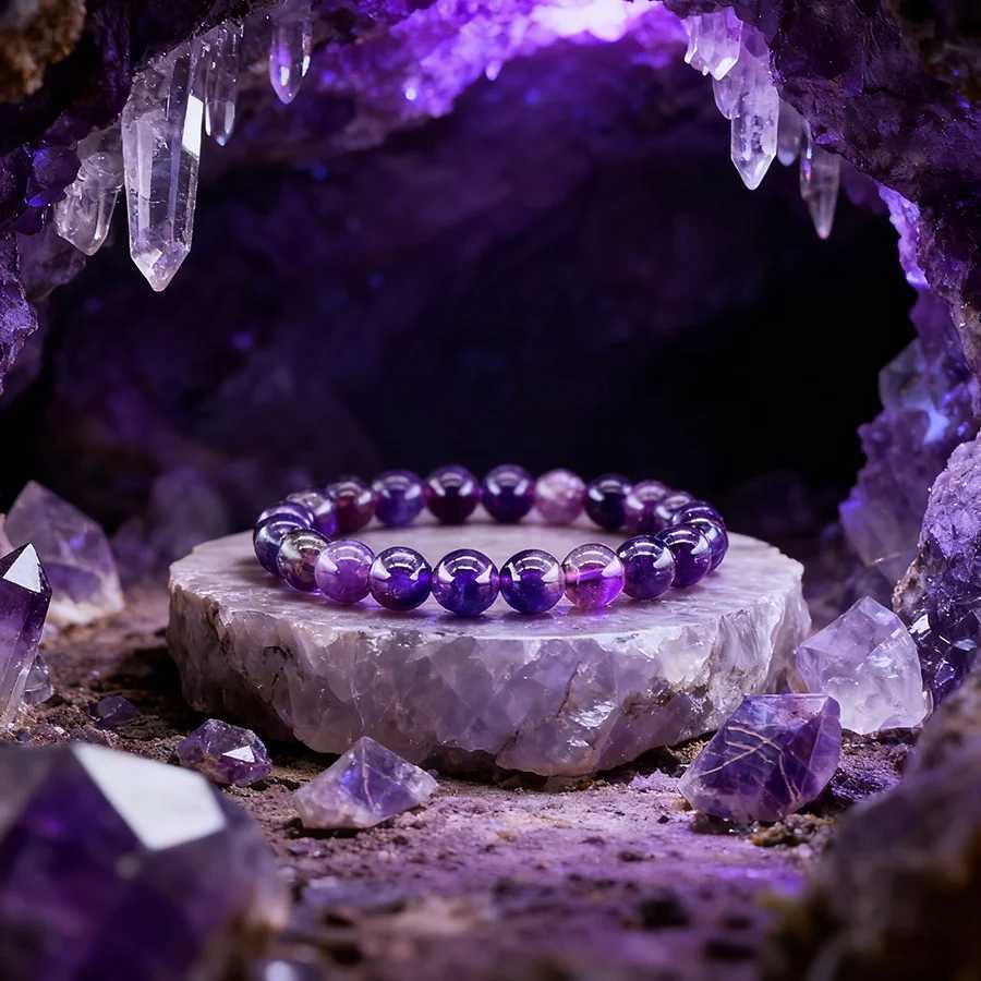 Natural Amethyst Quartz Crystal Bead Bracelet for Women Body-Purifying Genuine Crystal Fatigue Pressure Yoga Meditation Jewelry J251125