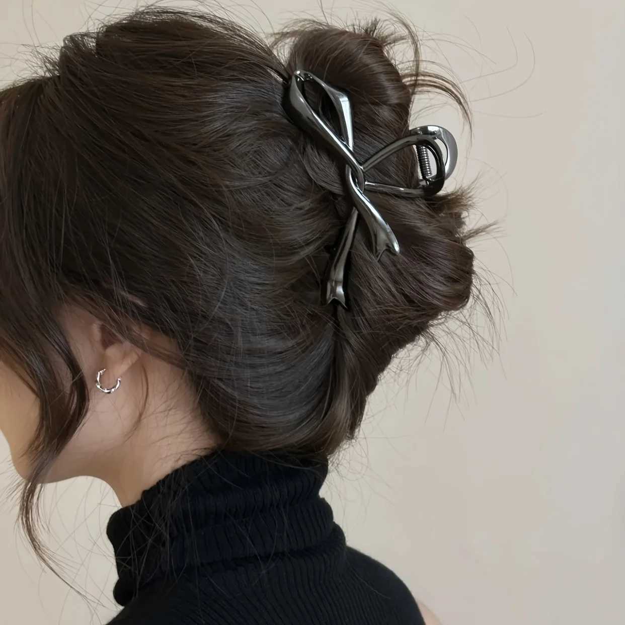 New retro ribbon bow hair clip metal hair clip crab headband hair clip shark ponytail female hair accessory bucketT250425