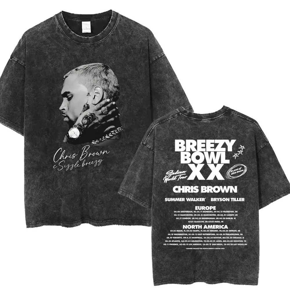 Chris Brown Breezy Bowl XX Tour Laundry T-shirt Retro Hip Hop Gothic T-shirt Mens Extra Large Cotton T-shirt Street Clothing W250425