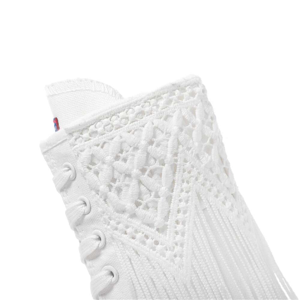 Spring medium-sized color lace-up side zipper tassel boots canvas shoes casual large size inner heightening women's shoe