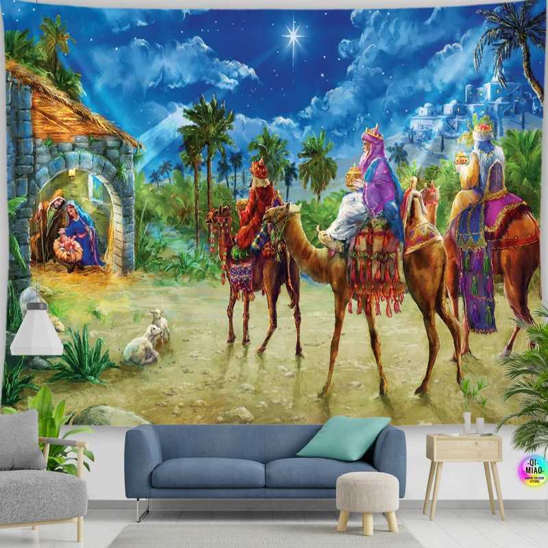 Vintage Nativity 3D Printed Tapestry Religious Home Decor Nordic Style Christmas Wall Decor Easy to Install Anti-fadingM251125