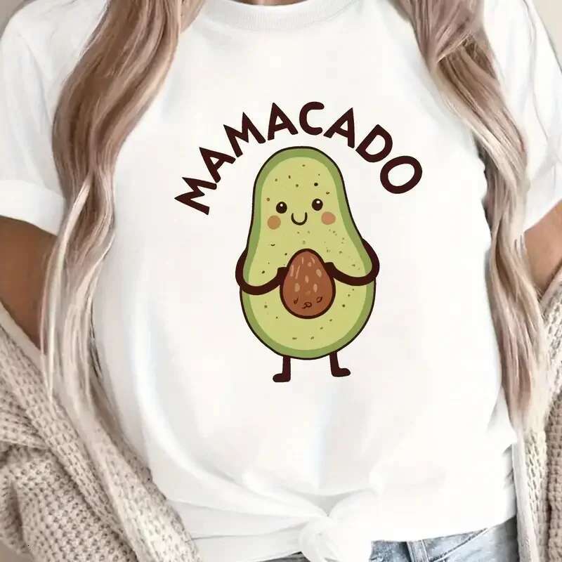 Dongdumaoyi Cartoon Avocado Printed Round Neck New Plus Size T Shirt Casual Short Sleeve Summer Women S Funny Y K Patterned