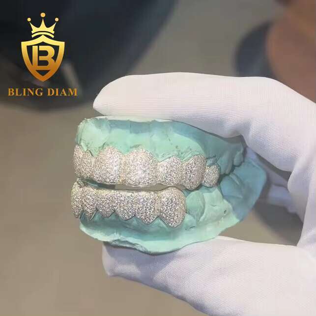 Hip Hop Jewelry Shine 8 TOP and 8 Bottom VVS Moissanite Grillz 925 Silver Iced Out Rapper Tooth Grillz Pass Diamond test