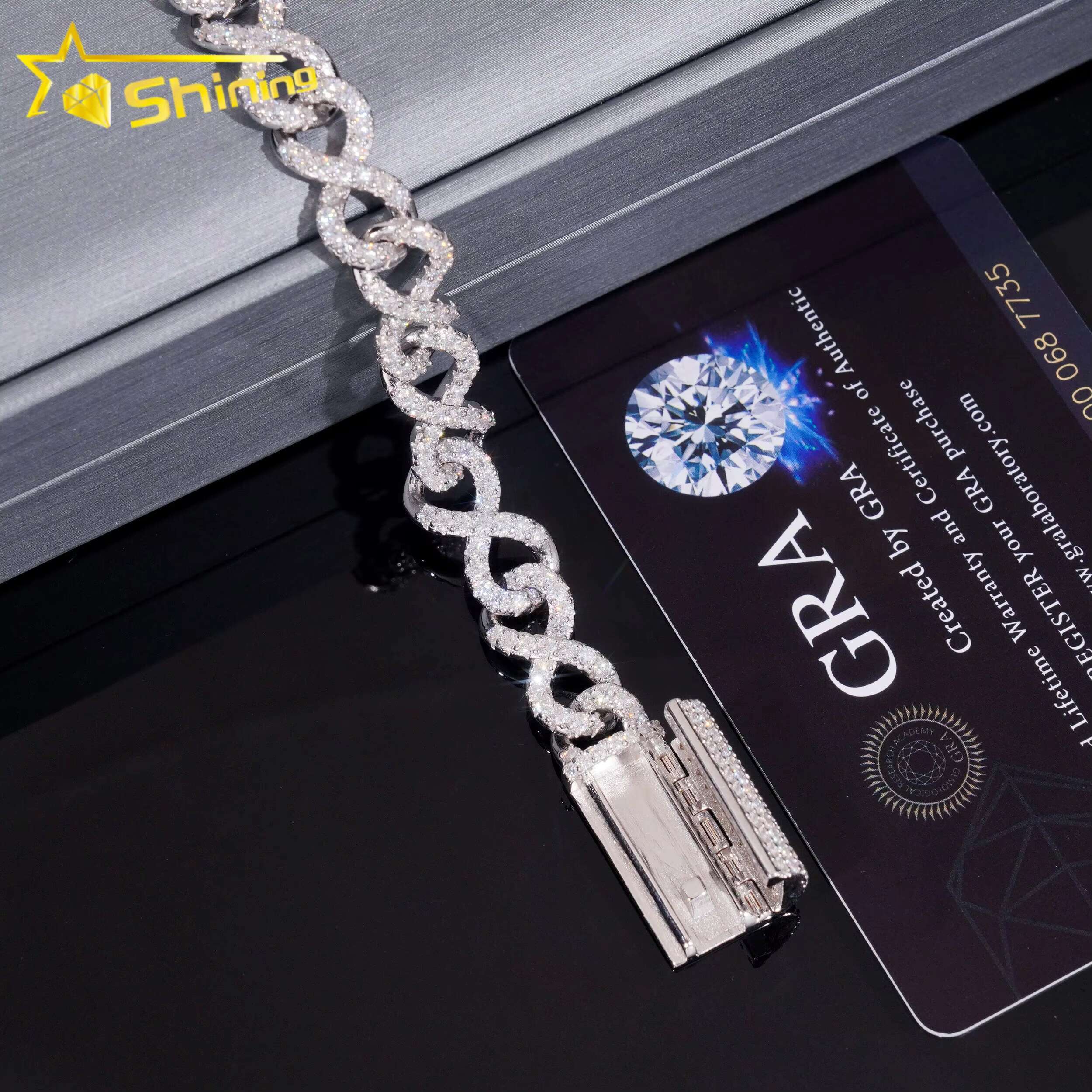 10MM Width Real Silver 925 Gold Plated Hip Hop VVS Lab Diamond Moissanite Infinity Cuban Link Chain Bracelet Men Jewelry