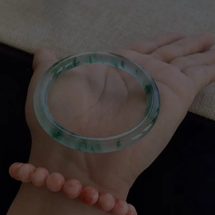 Girl Ice Seed Thin Round Strip Floating Flower Bracelet Exquisite Jade Bracelet Womens 250424