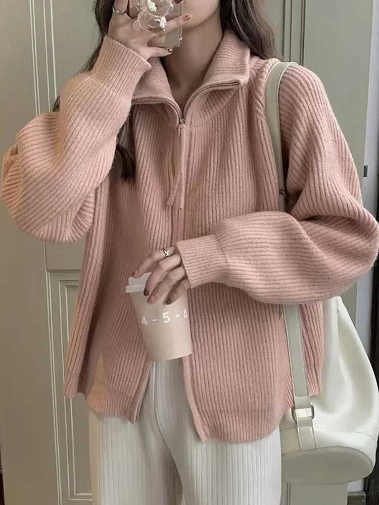 Zippers Sweater Cardigan for Women jacket tricots Coat Knit Outerwears Autumn Winter 2025 Woman Fashion Knitwears CardiganT251125
