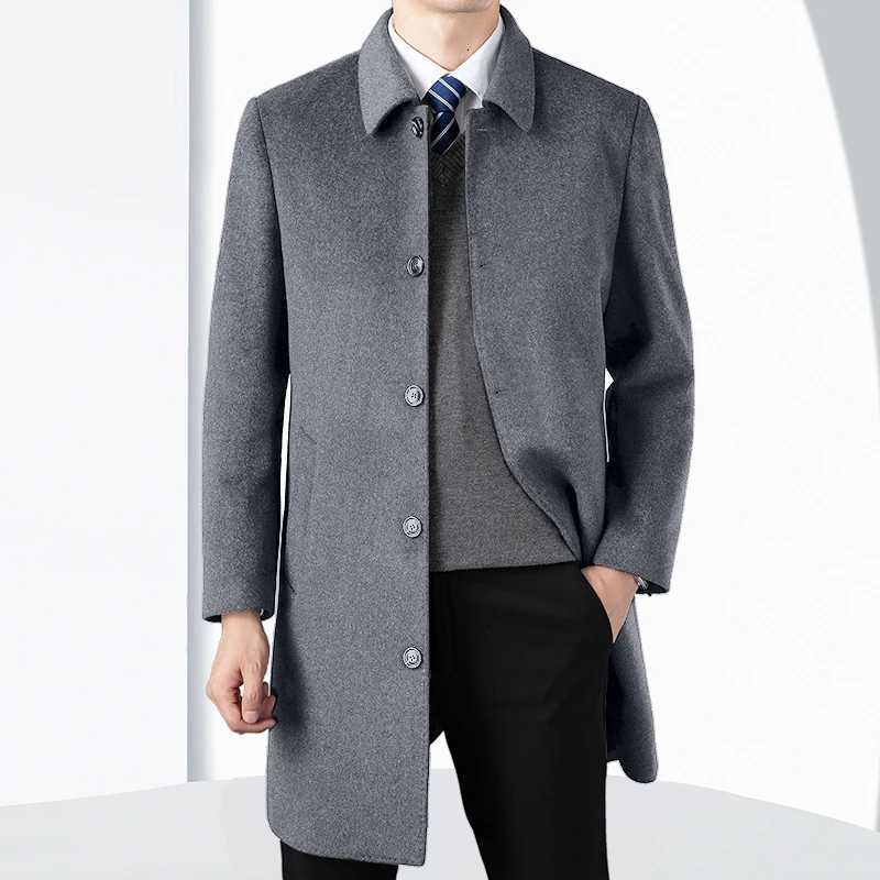 Autumn Winter Mens Wool Coats High Quality Business Casual Turn Down Collar Woolen Trench Outwear England Style Male Long CoatT251125