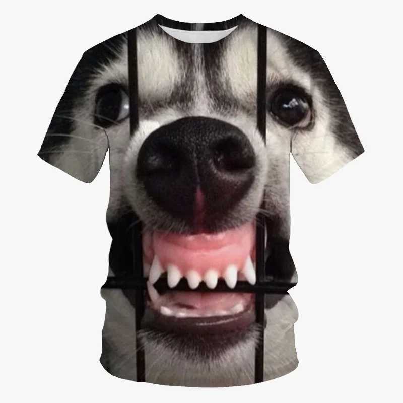 Interesting dog face 3D printed T-shirt with cool animal graphics crew collar short sleeved casual and fashionable mens T-shirt summer top street T-sh