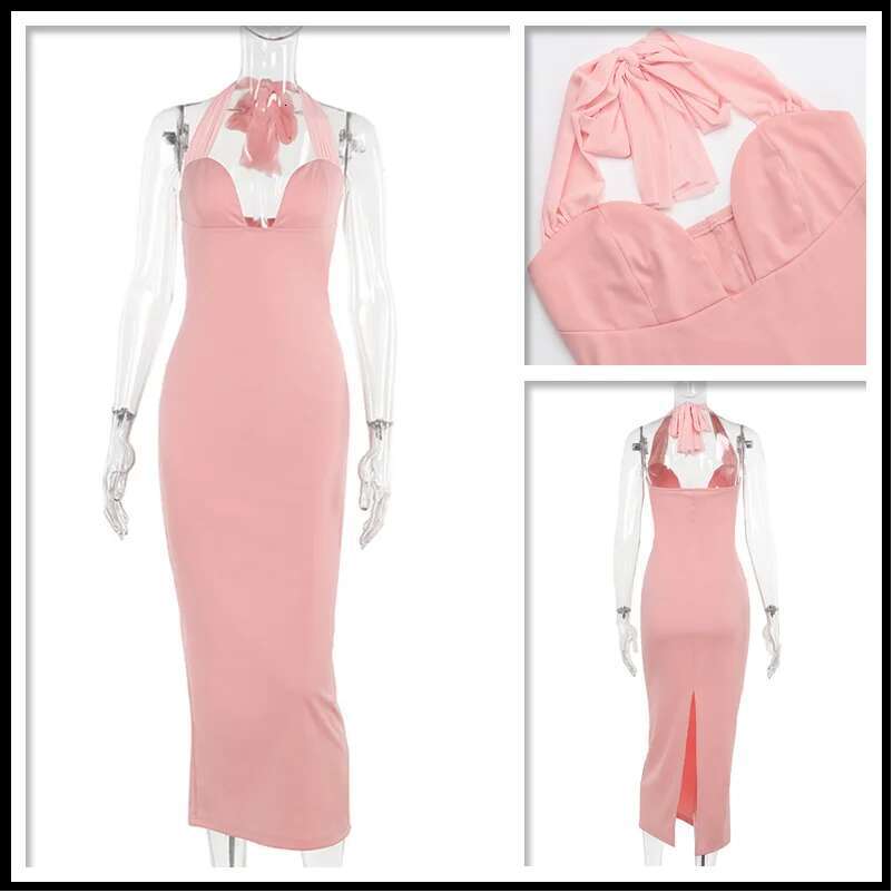 Dongdumaoyi Townlike Elegant Maxi Long Slim Bodycon Dress Women Halter Summer Spilt Backless Nightclub Sexy Party Dresses