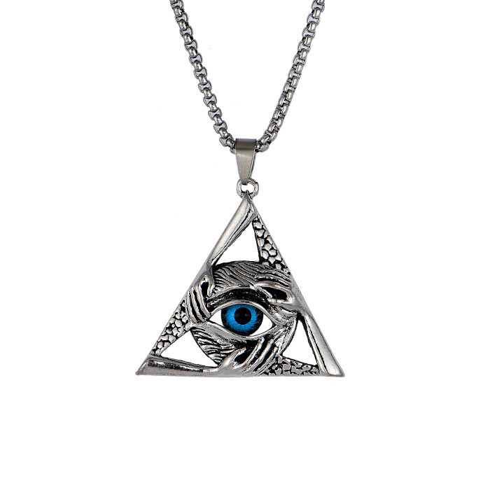 Gothic Vintage Evil Eye Pendant For Men Stainless Steel Punk Hip Hop Fashion Triangle Necklace Unique Amulet Jewelry Wholesale designer necklace for w - view 7