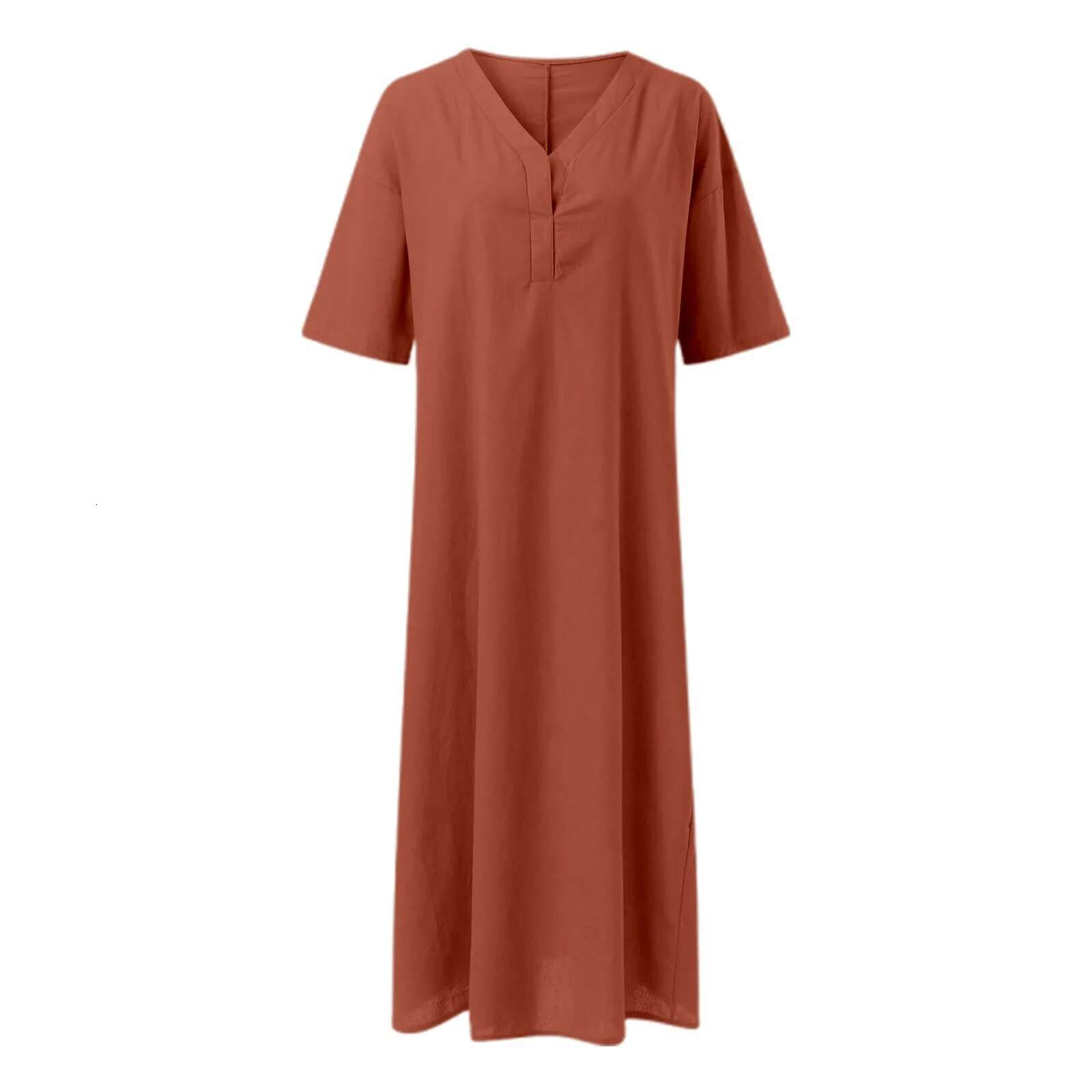 Dongdumaoyi Ladies Short Sleeved Loose Long Dress V Neck Large Swing Casual Plain Women S Solid Breathable Oversize Sundresses