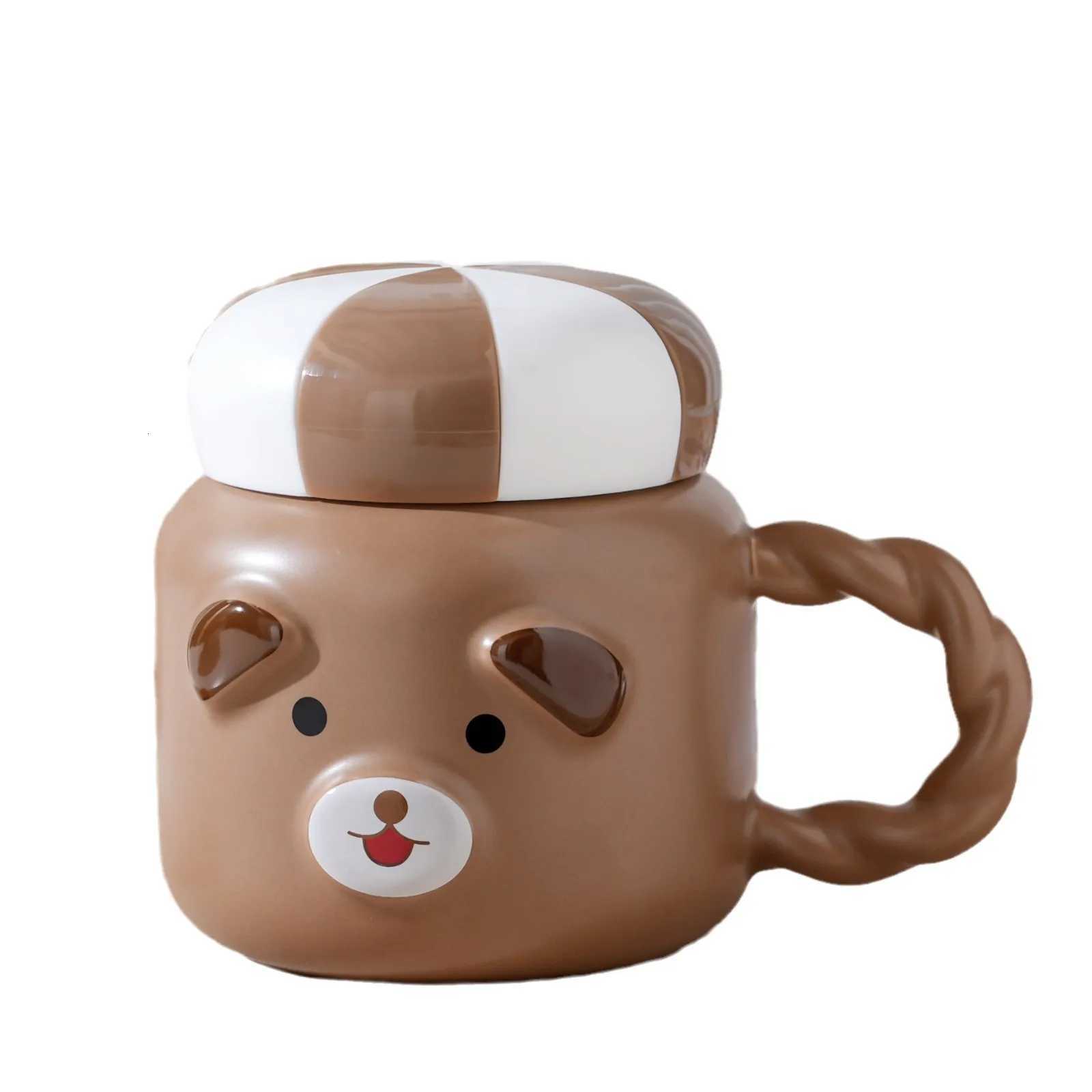Capped mug Imitation thermos shaped casual cup Little Bear Ceramic Big Belly Cup Company Drinking mug Home breakfast milk cups Y251125