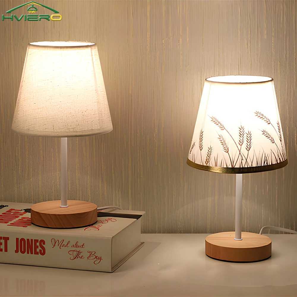 Wooden Table Lamps USB Powered Nightstand Lamp Bedside Cylinder Shade Desk Light Bedroom Home Decor Modern Creative Gift BulbsM251125