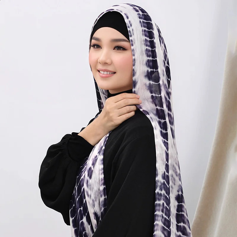Stripe Printing Dyeing Rayon Hijab Scarf Cotton Muslim Hijabs Shawls Women Long Wraps Soft Muslim Female Islim Turban 250424