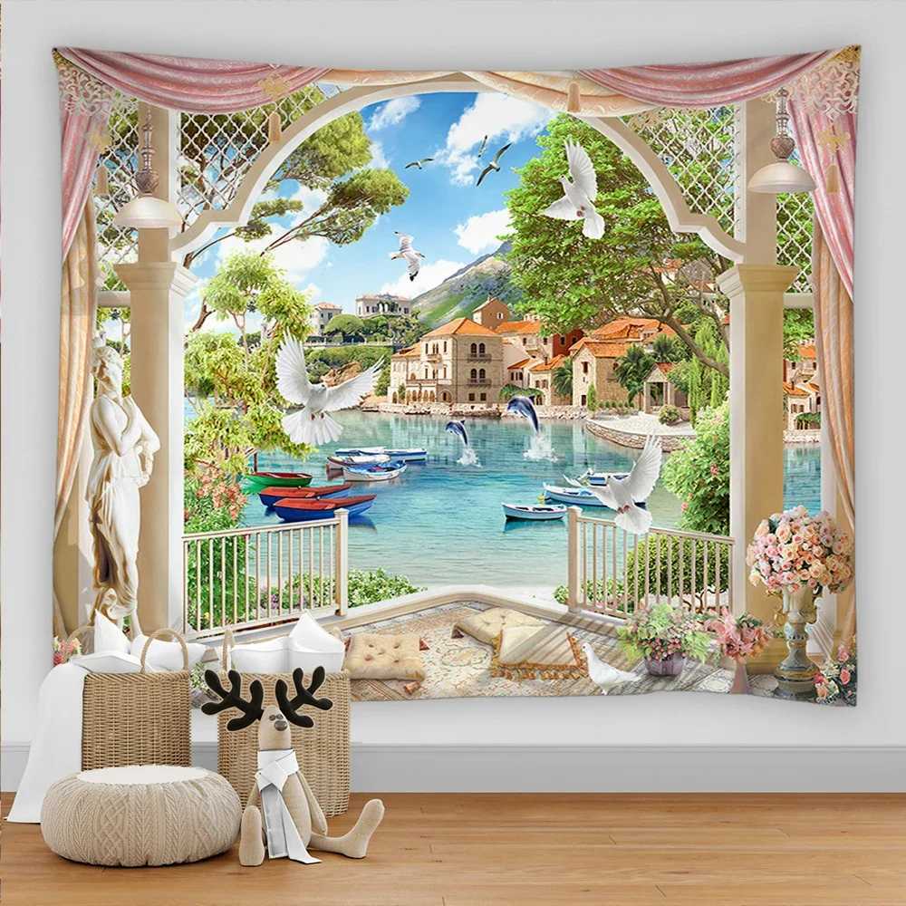 Rural landscape Arched Flower Printed Large Wall Tapestry Hippie Wall Hanging Bohemian Wall Tapestries Mandala Wall Art DecorM251125