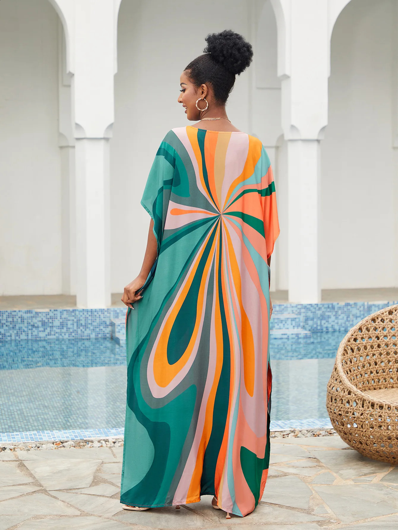 Womens Kaftan Dress Ethnic Bohemian Printed Swimsuit Covered Vneck Cafe 250422