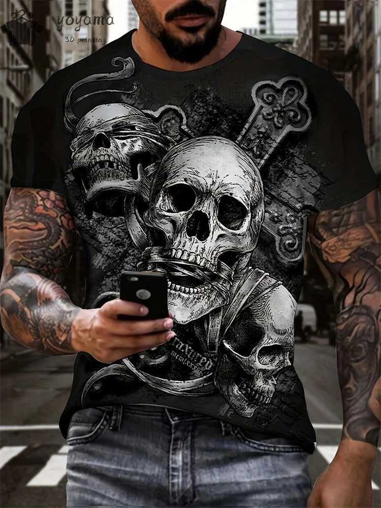 Mens T-shirt horror skull 3D printing retro O-neck short sleeved fashionable oversized mens summer streetwear y2k W250425