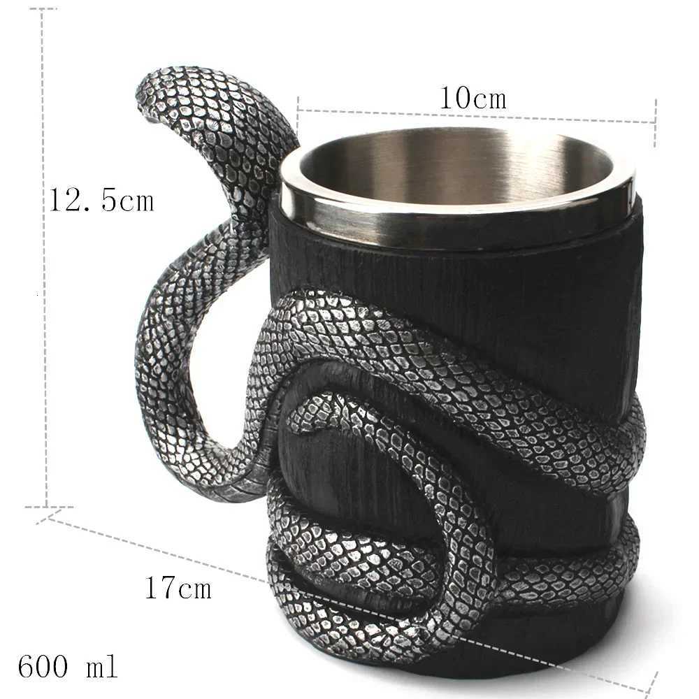 600ML Snake Mug Stainless Steel Cobra Double Layer Mug Office Home Cup Personzed Drinking Set Silver Black Man Gift Y251125