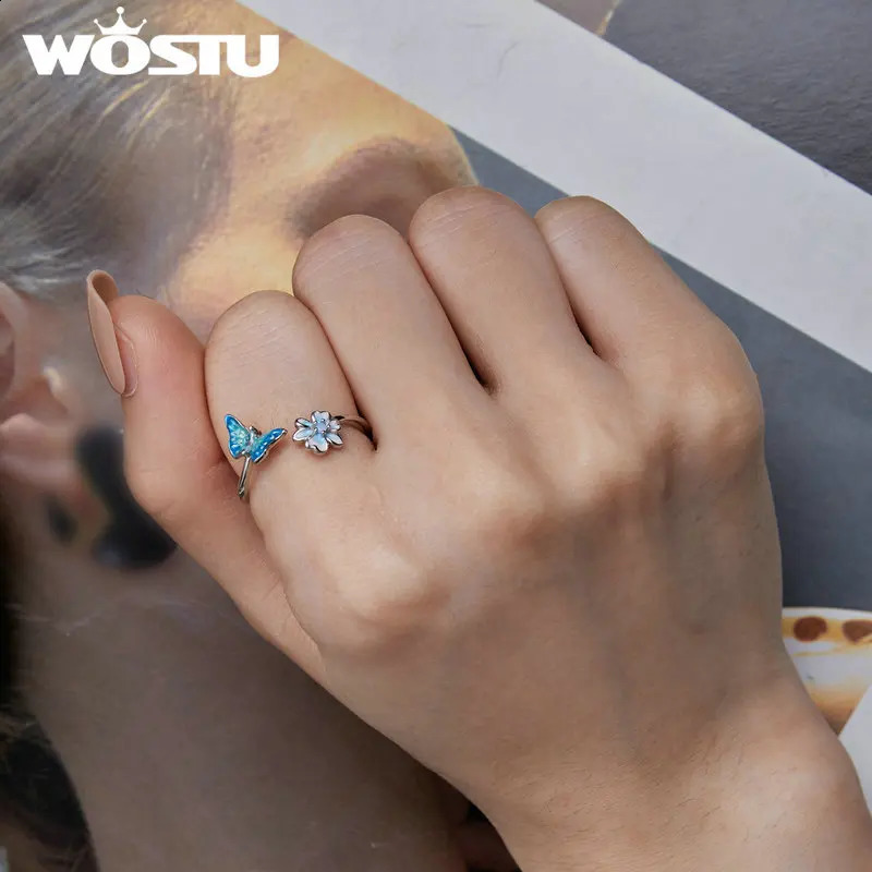 WOSTU 925 Sterling Silver Spring Jewelry Dragonfly Multi Color CZ Open Rings Women Butterfly Enamel Ring Birthday Party Gift 250425