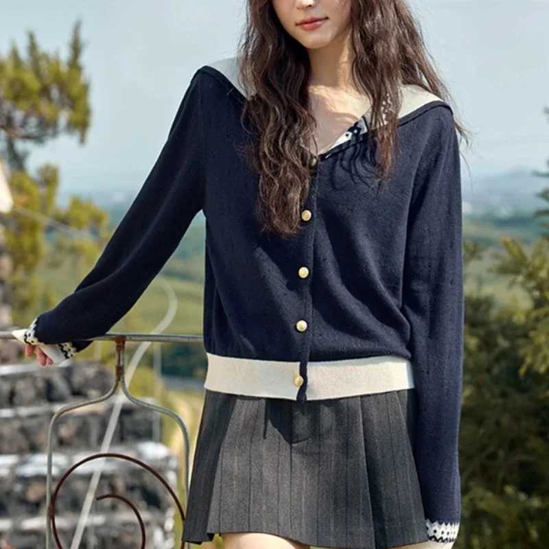 Autumn Women Long Sleeve Sailor Collar Elegant Knitted Cardigan Sweater 2025 Fashion Winter Casual Korean Style KnitwearT251125