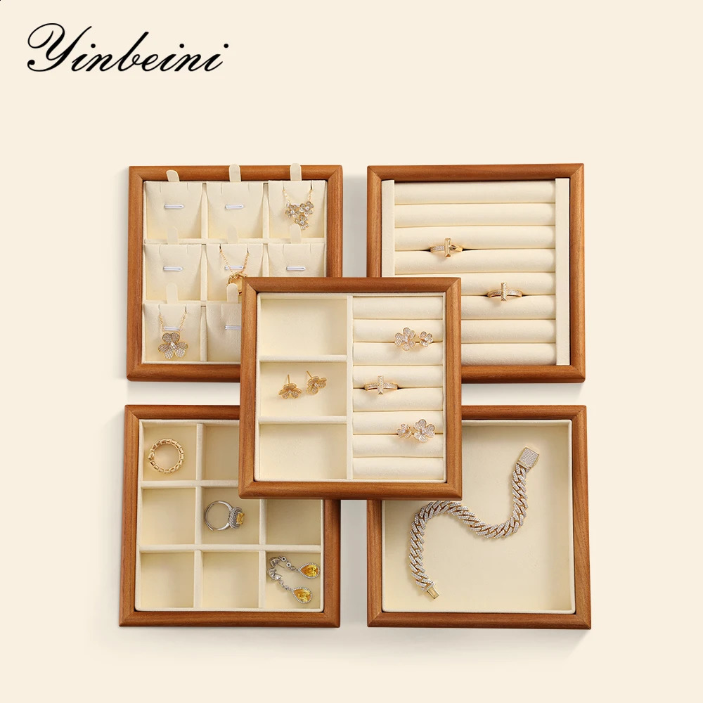 Yinbeini Ring Earrings Organizer Necklace Bracelet Display Tray Wooden Jewelry Storage Tray P027 250424
