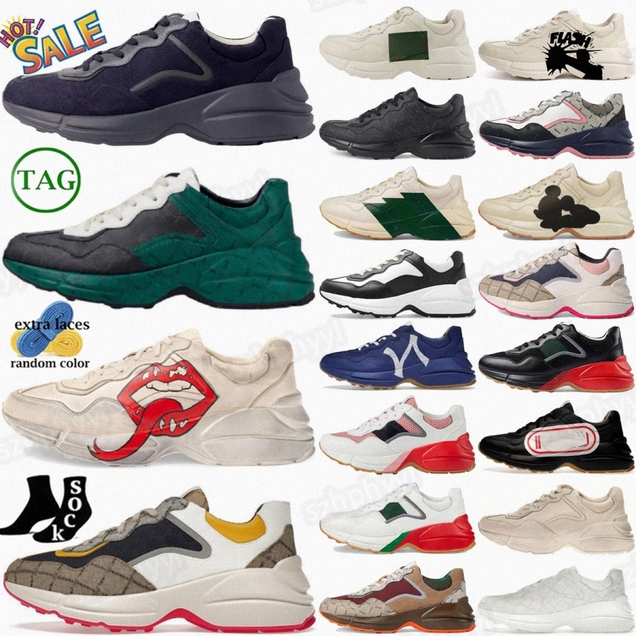 Rhyton designer sneakers shoes Rython sneaker Beige Ebony Epilogue Green Red Mouth White Pink SEGA White Yankees Blue Vintage Distresse975F#