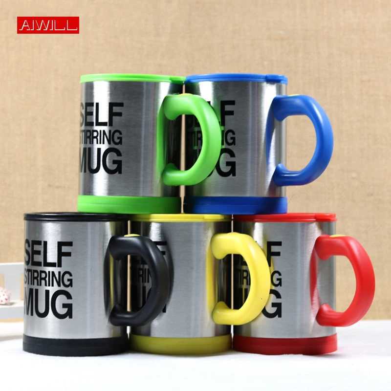 5 Colors Lazy Tazas Self Stirring Mug Coffee Cup Smart Stainless Steel Mugs Copos Inox Tea Cup Y251125