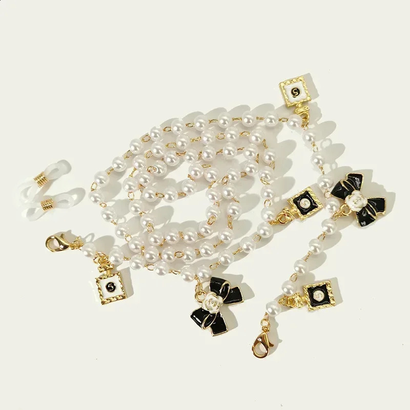 Black White Bow Pearl Glasses Chains Sunglasses Accessory for Women Lanyards Accessories 250424