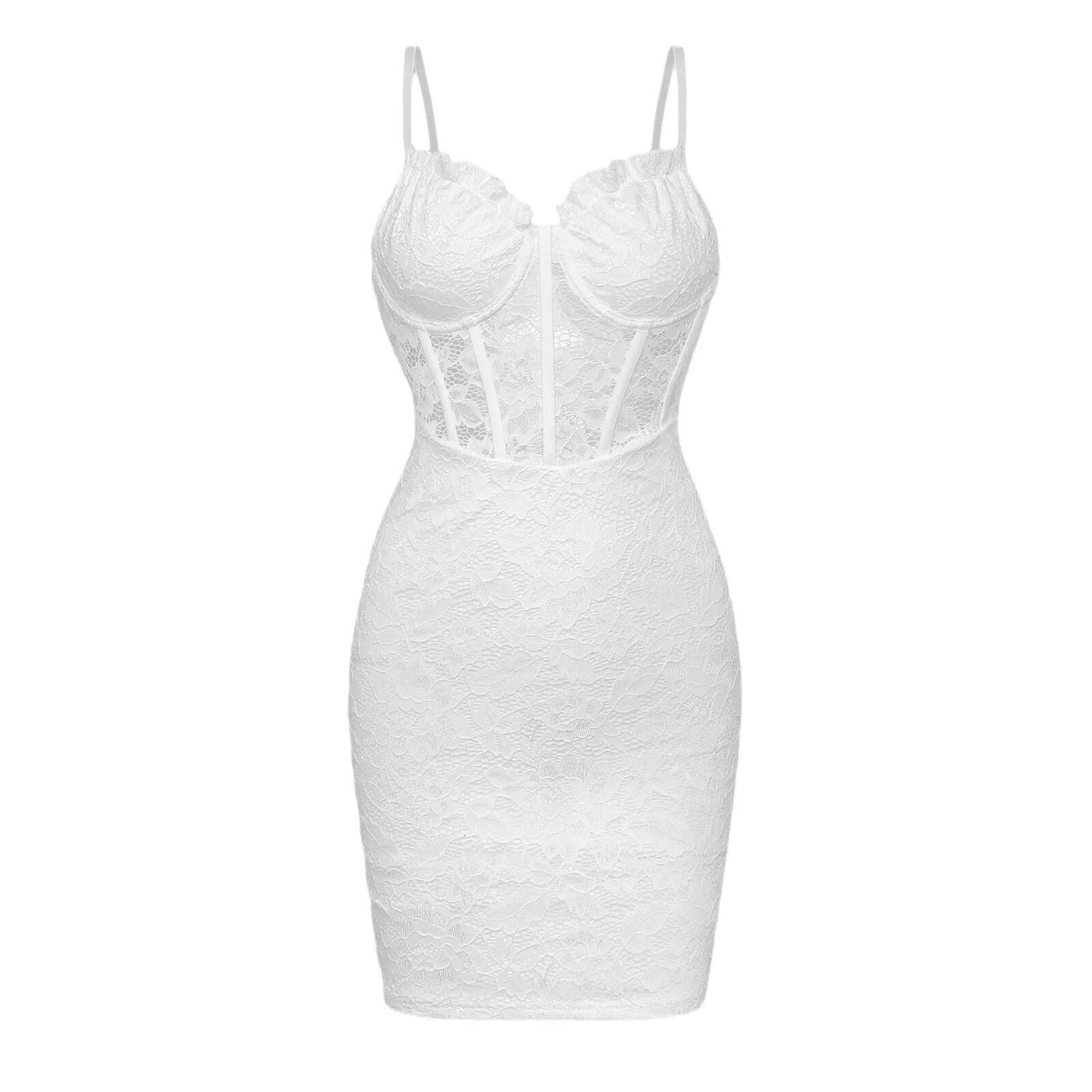Dongdumaoyi Womens Floral Lace Dresses Elegant Cocktail Party Evening Dress Sexy V Neck Hollow Out Strap Bodycon Clubwear Mini