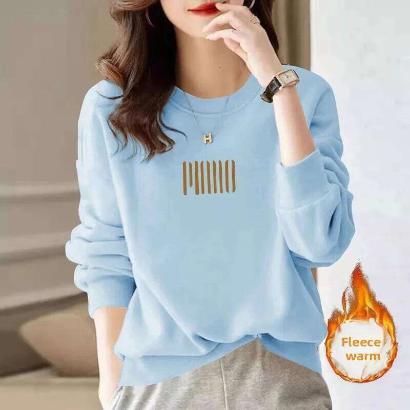 Loose Large Size Round Neck Sweatshirt Women's Slimming Belly Covering Lazy Base Layer Overhead No Cap Top Winter Thickened