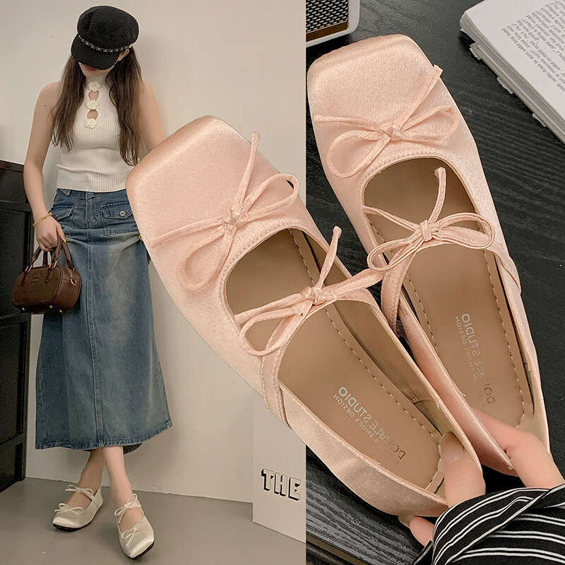 Spring 2025 Four Seasons Bean Versatile Mary Jane Comfortable Scoop Trendy Square Head with Increased Height Single Shoes Women's Soft Bottom