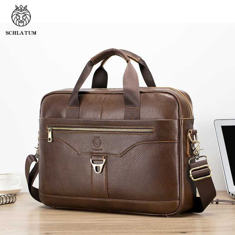 SCHLATUM Mens Genuine Leather 156 inch Briefcase vintage Man Laptop Briefcases Shoulder Messenger Office Business HandbagsT251125