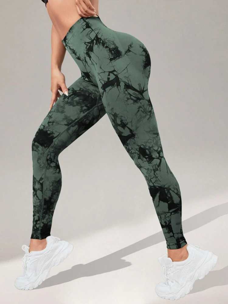 V-shaped waist tie dye yoga leggings high waisted hip lifting fitness pants training sports leggings womensC250425