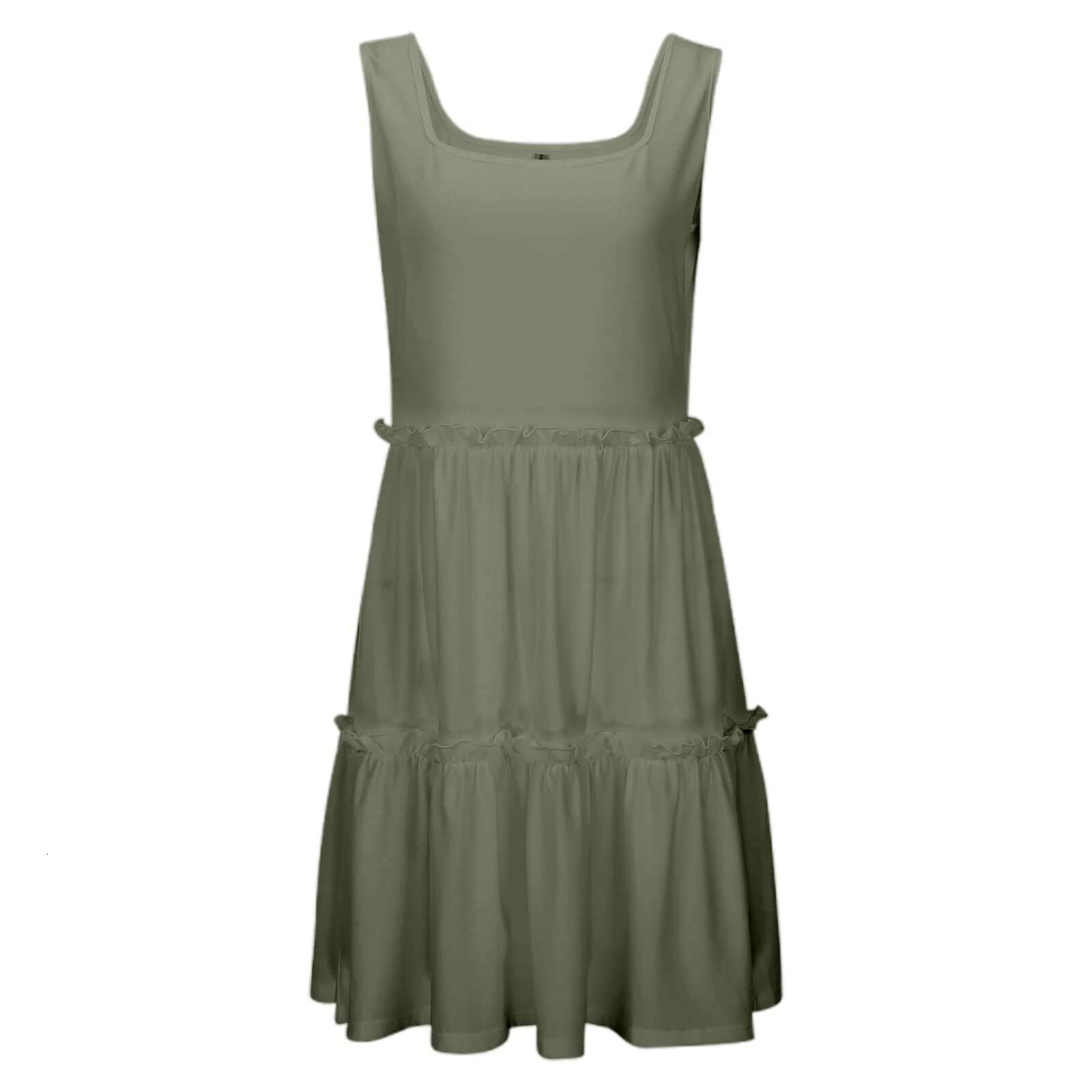 Dongdumaoyi Women Summer Square Neck Tank Dresses Solid Color Tiered Flowy Mini Dress Sleeveless High Waist A Line Casual Vestidos