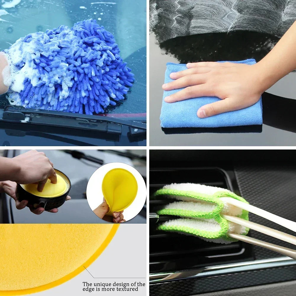 Car cleaning kit drilling washer and detail brush AC ventilation polishing machine ultrafine fiber towel car interior tools 250425