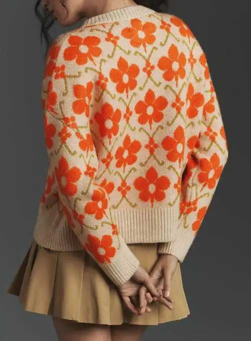 Flower Jacquard Autumn and Winter Womens Sweater Elegant Button Long Sleeved Knitted Cardigan JacketT251125