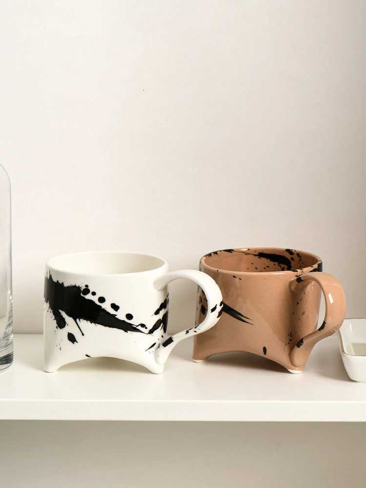 350ml Personzed Splash Ink Style Mug Retro Ceramic Coffee Cup Creative Breakfast Milk Cup White And Khaki Drinking Mugs Y251125