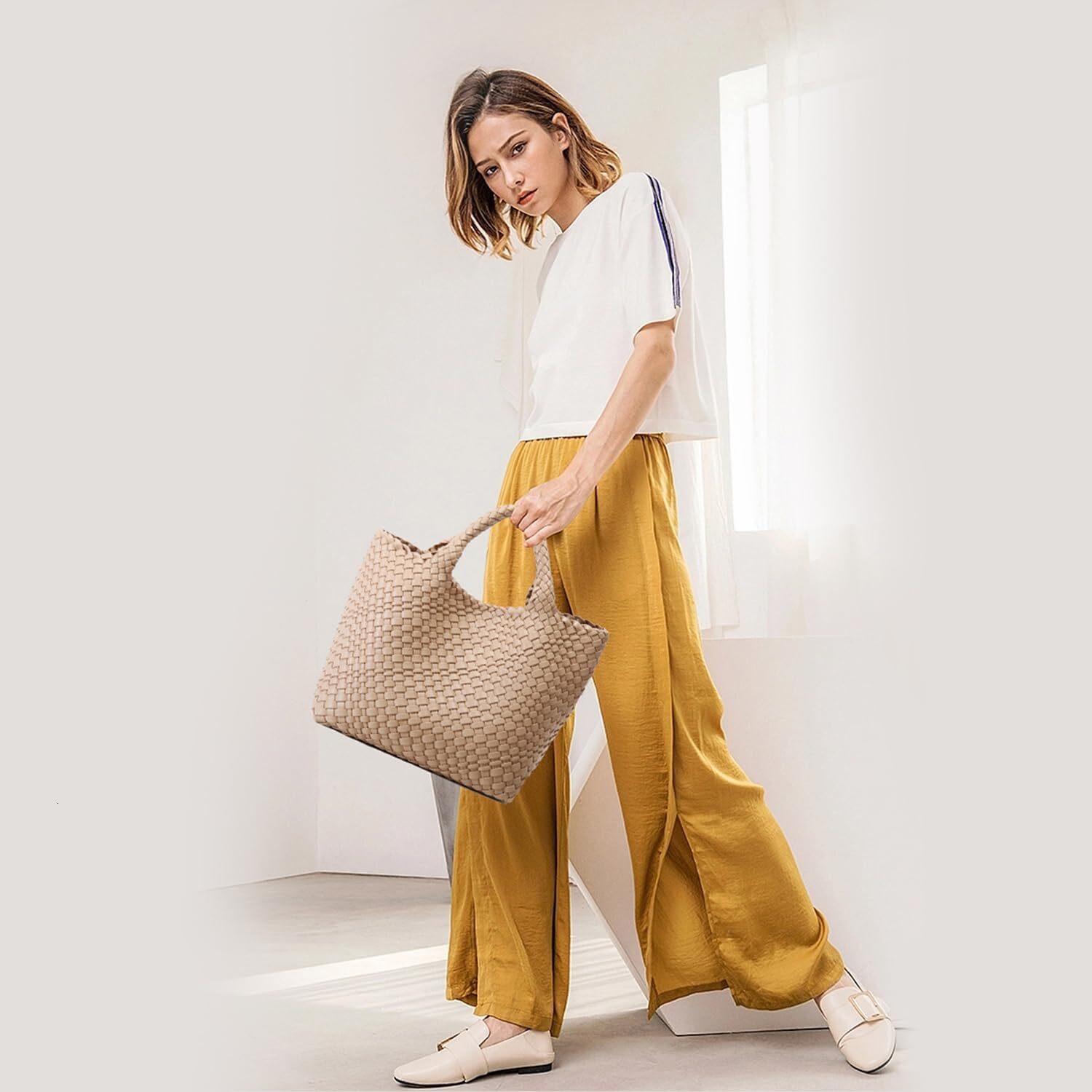 Woven For Women, Vegan Leather Tote Large Summer Beach Travel Handbag And Purse Retro Handmade Shoulder Bag