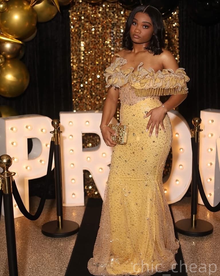 Light Yellow Mermaid Plus Size Prom Dresses 2025 Crystals Florals Sequined Evening Formal Party Second Birthday Engagement Gowns Dress For Special Occ