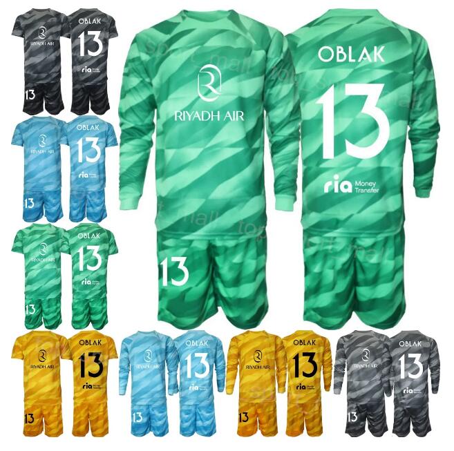 Mens Youth Long Sleeve Kid Adan Oblak Goalkeeper Jerseys Kids Soccer Sets #13 Jan Oblak #1 Adan Boys Kits Goalkeeper Children Uniform