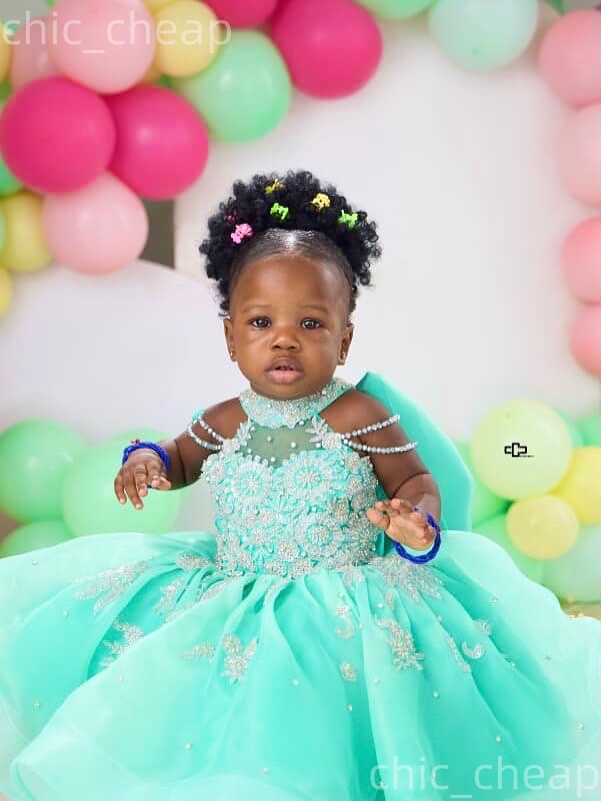 2026 Mint Ball Gown Flower Girl Dresses Lace Beaded Tulle Sheer Neck Little Girl Christmas Peageant Birthday Christening Tutu Dress Gowns ZJ4242