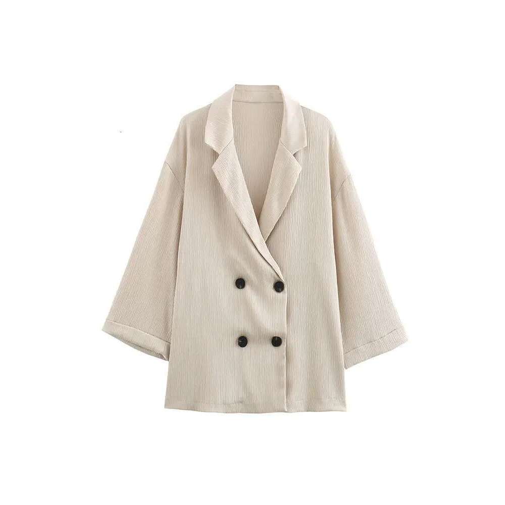 2024 Autumn Women Casual Coat Pants Set Long Sleeve Double Breasted Blazer + Wide Leg Trousers Lady Office Outfit