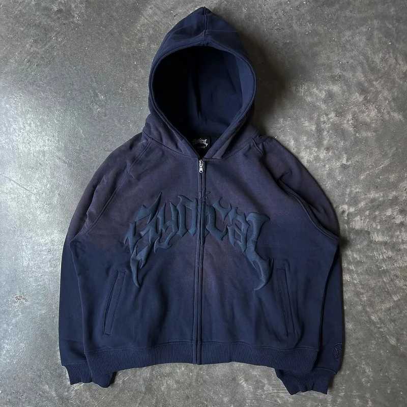 Harajuku High Street Popular Vintage Letter Print Y2k Zipper Hoodie Mens Loose Sweatshirt Unisex Casual Clown Zipper Hoodie Top M250425