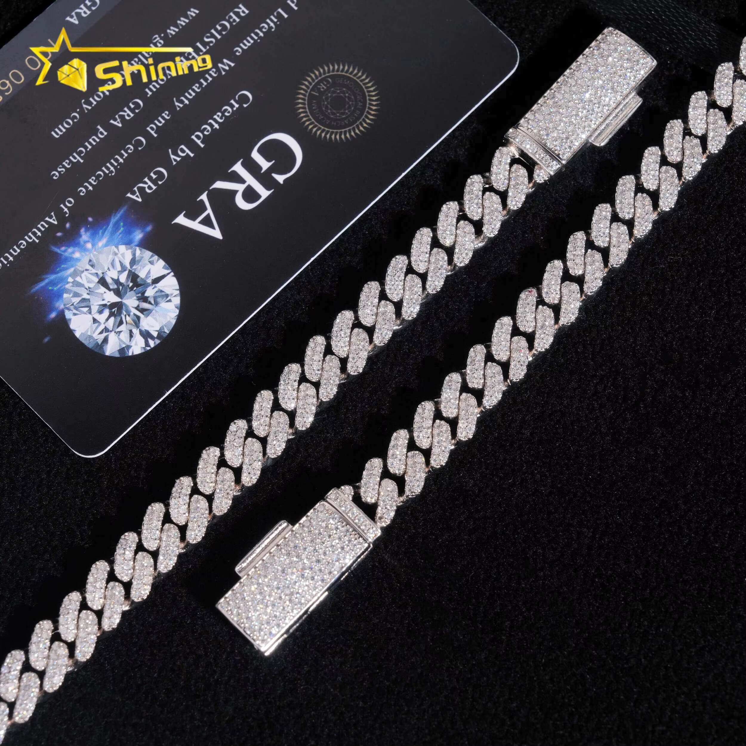 Hot Selling 925 Sterling Silver 8mm Width 2 Row Hip Hop Iced Out Moissanite Cuban Link Bracelet