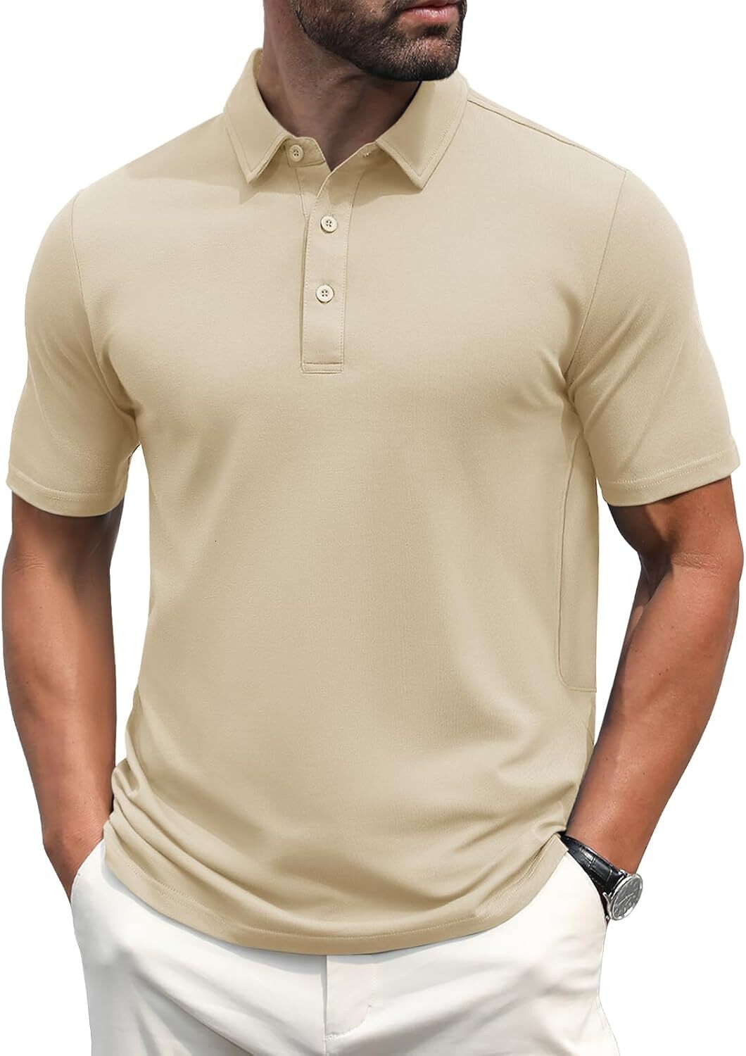 Mens Polo shirt Men's Polo Shirts Short Sleeve Cotton Pique Golf Shirt Casual Collared Shirt Lightweight Work Shirts with 3 Buttons Polos Casual 