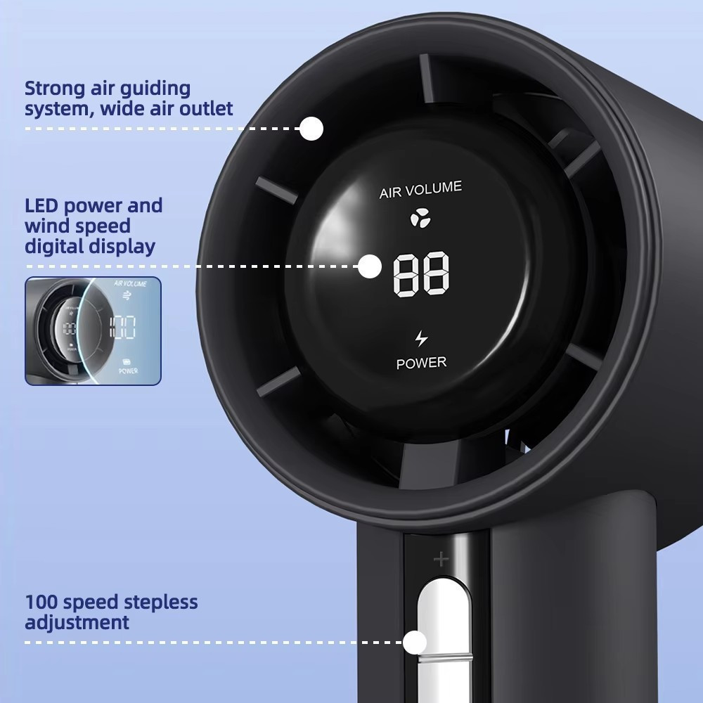 USB Mini Handheld Fan 5-gears Wireless Electric Fan Portable Air Conditioner Rechargeable Desktop Fans Folding Hanging Neck Fan LED Digital Display Fa