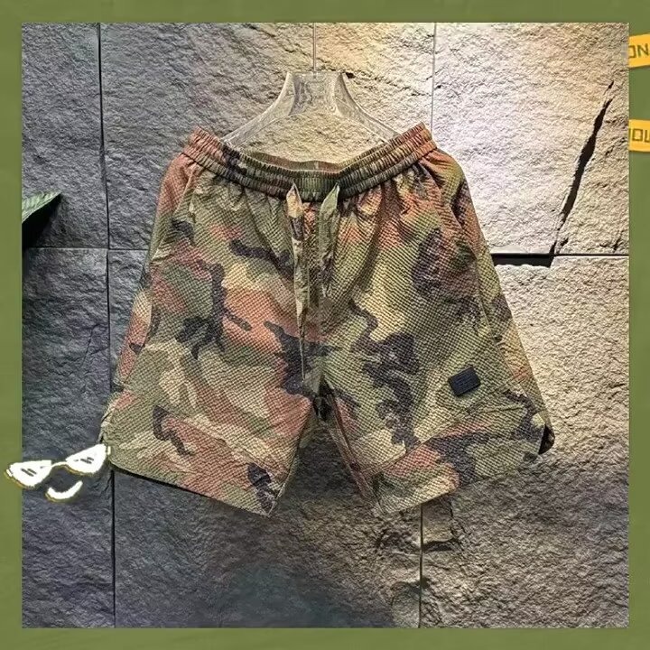 Summer trendy loose five quarter pants, Chinese military camouflage workwear shorts, men's straight leg fashionable versatile casual pants