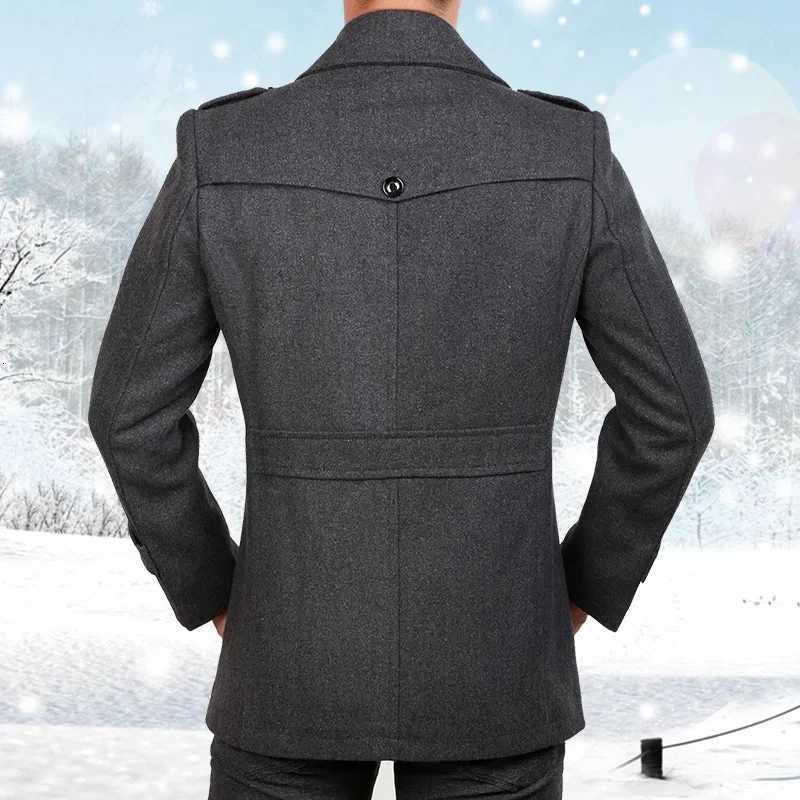 New Fashion Men Middle Long Scarf Collar Woolen Coat Jacket Male Winter Thick Warm Solid Color Casual Slim-fit Trench OuterwearT251125