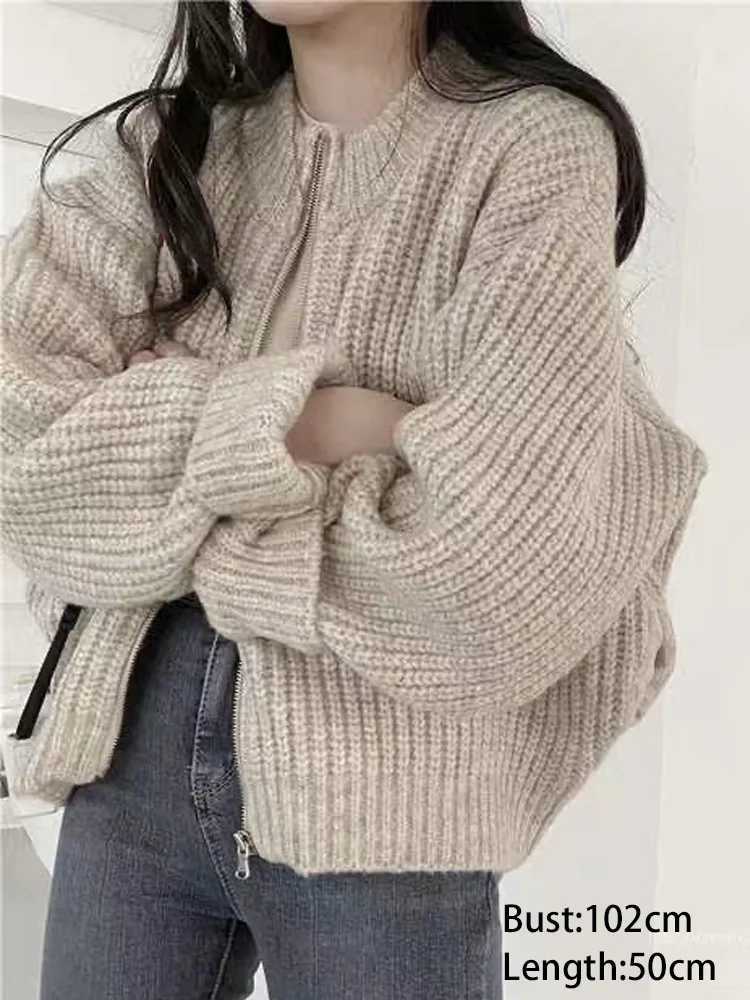 New Fashion Zipper Cardigan Sweater Women Autumn Winter Long Sleeve O Neck Womens Sweaters Casual Loose Ladys Knit CoatT251125